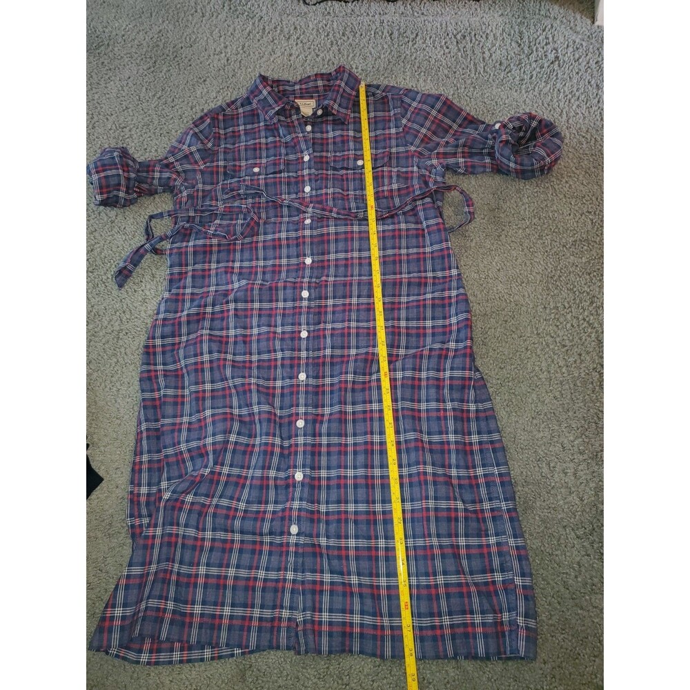 L.L. Bean Plaid Belted Shirt Dress Size S Small Red Blue 100% Cotton Roll Tab - Picture 16 of 16